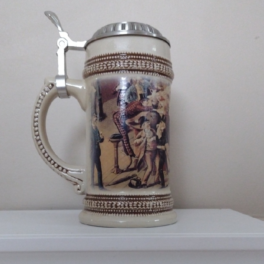 Vintage Ceramic Beer Stein with Silver Lid